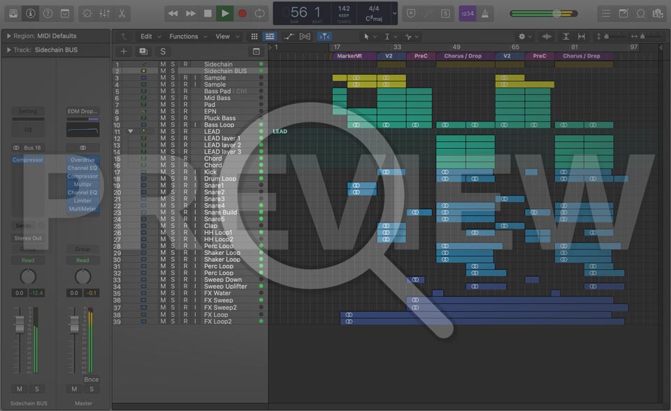 Preview window of Future Bass Reverse Logic Pro Template